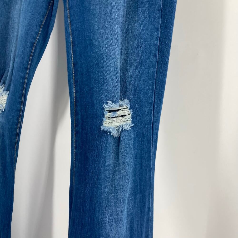 Aaron & Amber Elastic Waist Bell Bottom Dark Wash Distressed Jeans Western 24 - Picture 5 of 14